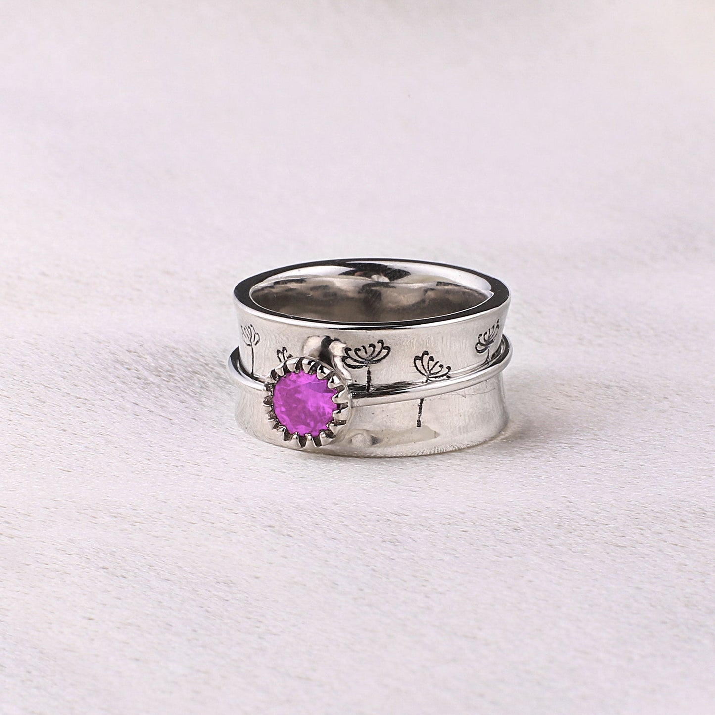 Silver Dandelion Birthstone Spinning Fidget Ring