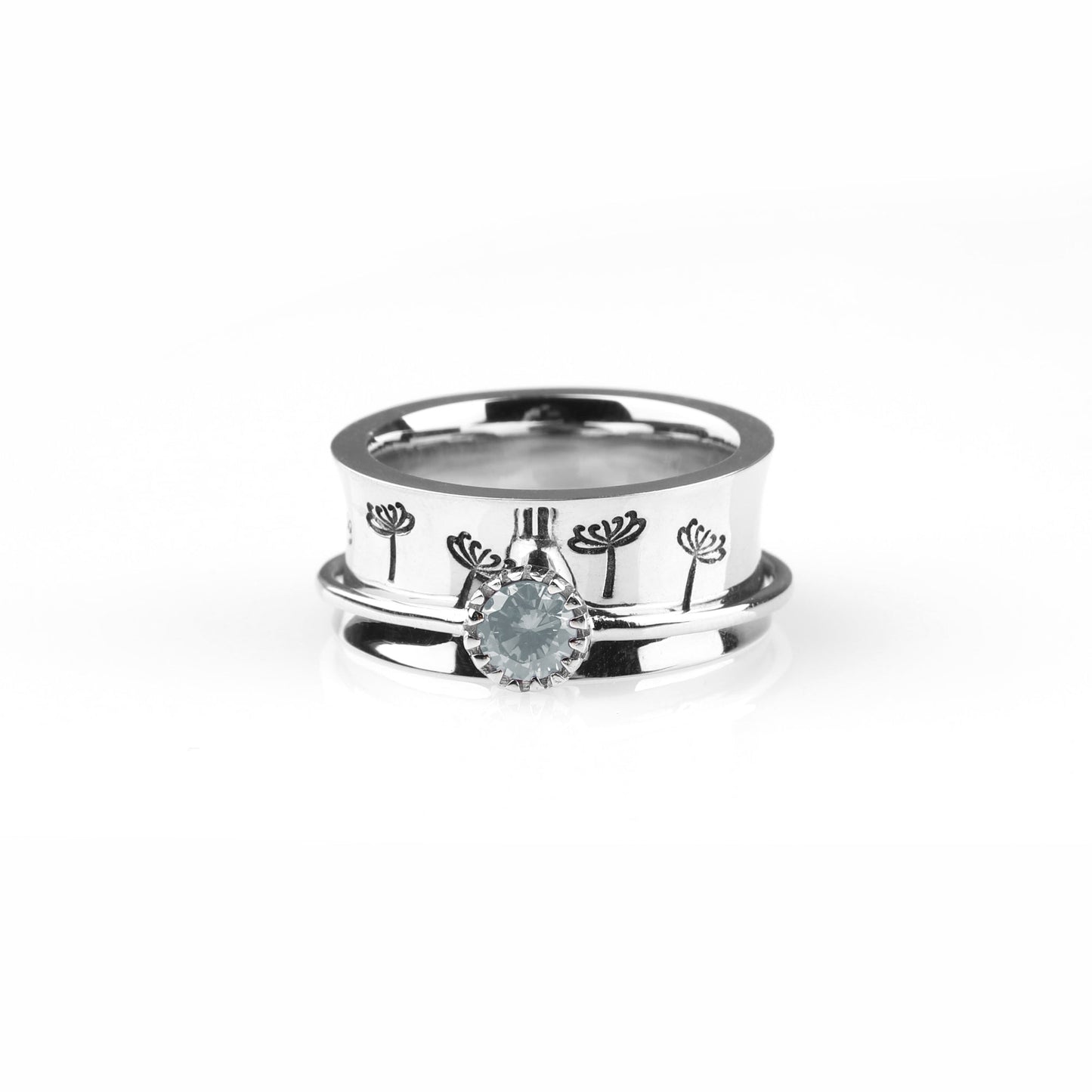 Silver Dandelion Birthstone Spinning Fidget Ring