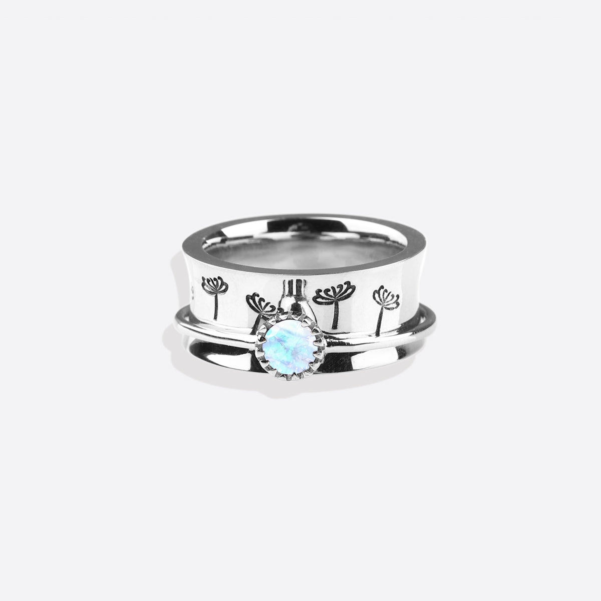 Silver Dandelion Birthstone Spinning Fidget Ring