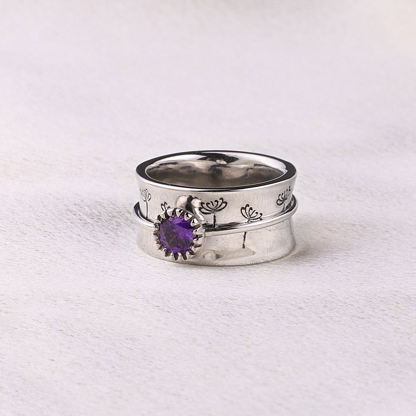 Silver Dandelion Birthstone Spinning Fidget Ring