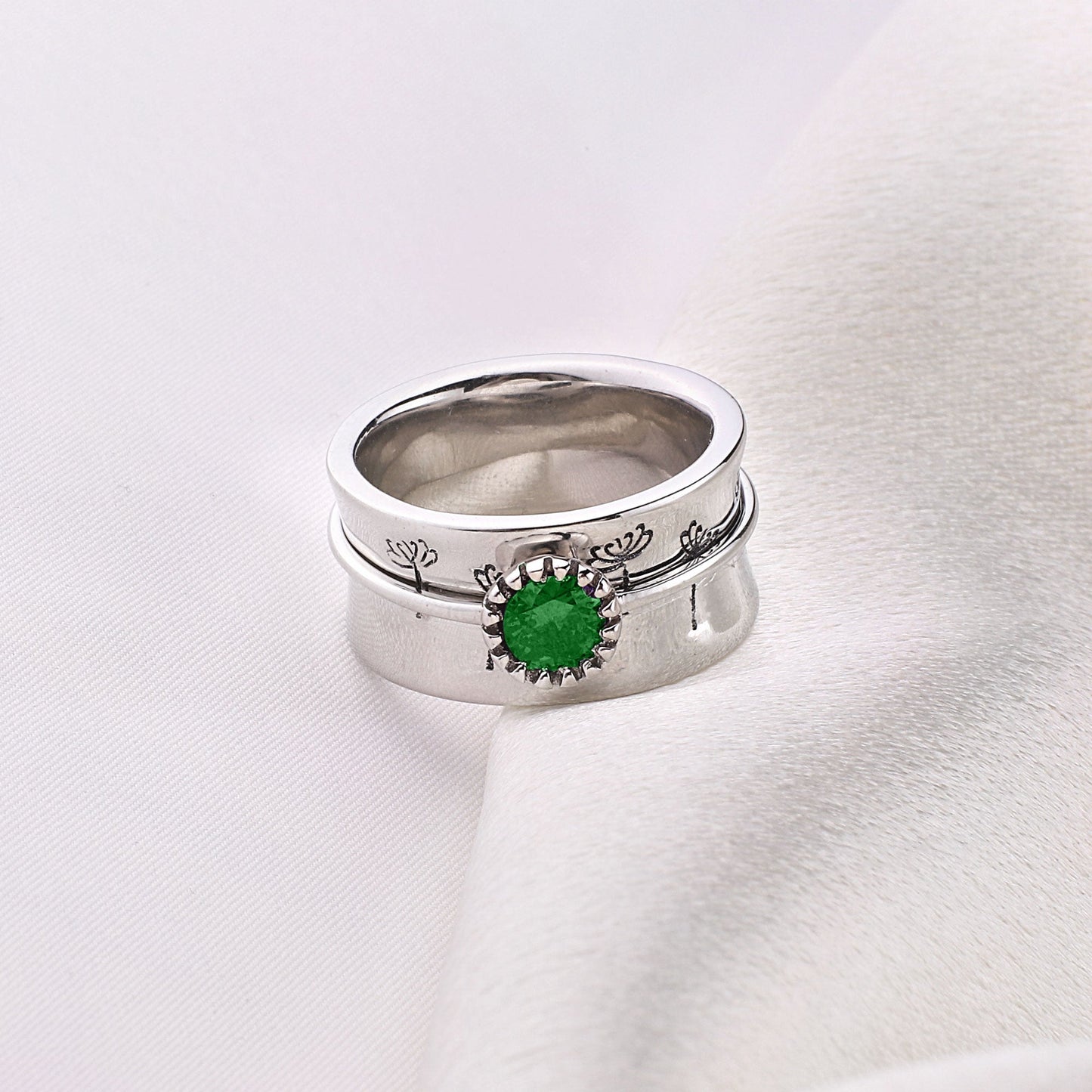 Silver Dandelion Birthstone Spinning Fidget Ring