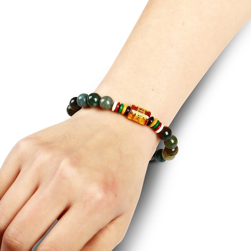 Six Buddhist Mantra Natural Agate Bracelet