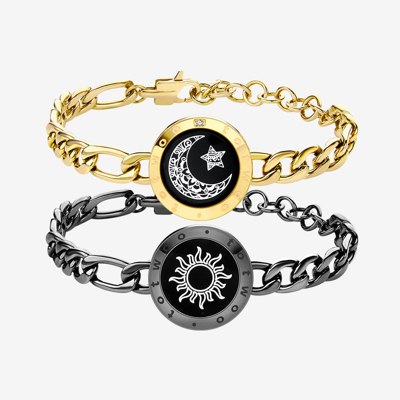 Sun&Moon Touch Bracelets with Figaro Chain(Black+Gold) - Touch Bling