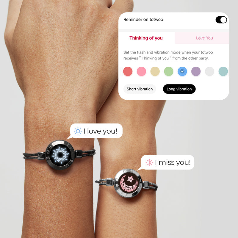 Sun&Moon Touch Bracelets with Snake Chain (Black+Silver) - Touch Bling