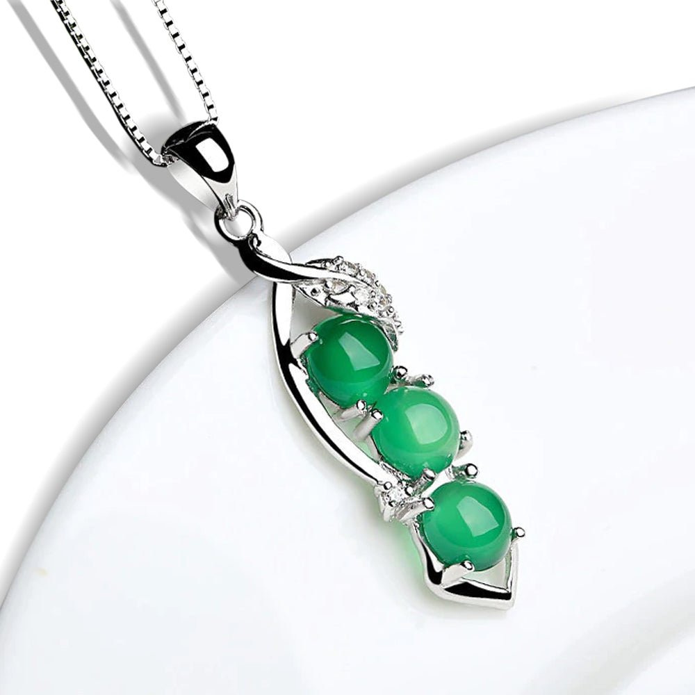 Tripe Stone Jade Luck and Wealth Sterling Silver Necklace