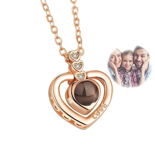 Collar con foto de proyección personalizada "Triple Corazones" | Sube tu foto oculta