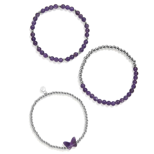 Conjunto de pulseras elásticas de mariposa y amatista