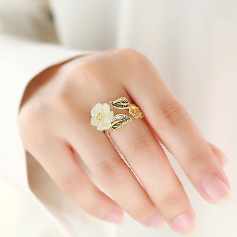 White Jade Plum Blossom Ring