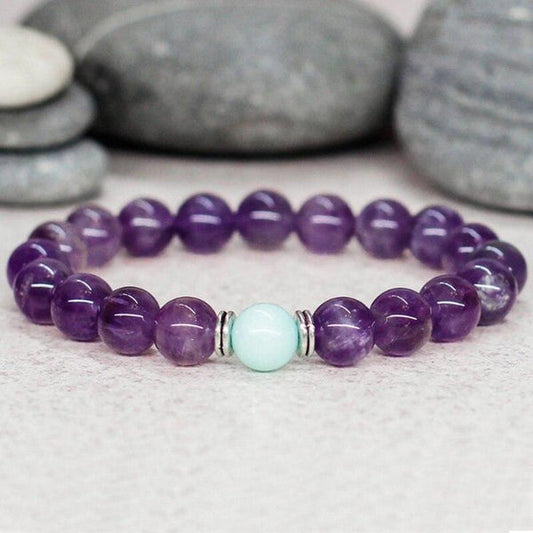 Buddha Stones Amethyst Moon Star Chalcedony Spiritual Healing Bracelet
