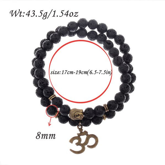 Buddha Stones Black Obsidian Black Onyx Golden Alloy Two Pixiu Om Mani Padme Hum Strength Bracelet