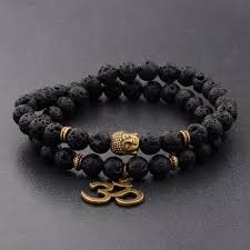 Buddha Stones Black Obsidian Strawberry Quartz Beads Silver Sheen Obsidian Cat Head Strength Bracelet