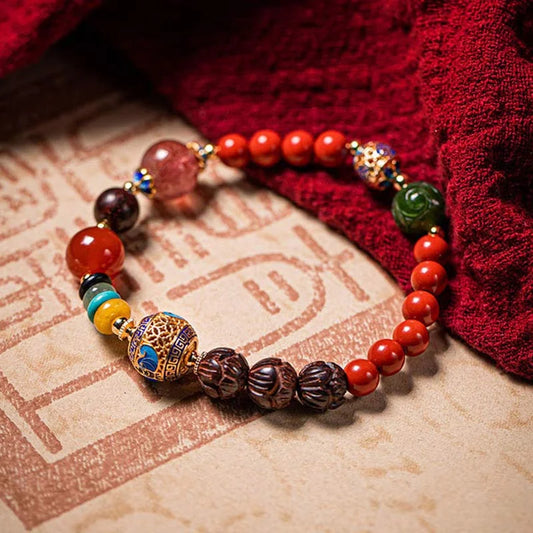 Buddha Stones Chinese Zodiac Money Bag Shape Cinnabar Calm Necklace Pendant