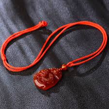 Buddha Stones Chinese Zodiac Red Agate Calm Pendant Necklace