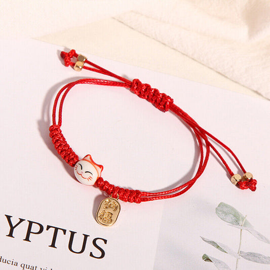 Buddha Stones Colorful Rope Zongzi Pattern Fu Character Luck Handmade Bracelet