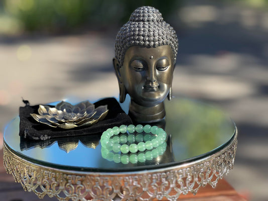 Buddha Stones Ebony Wood Green Aventurine Peace Calm Necklace Pendant