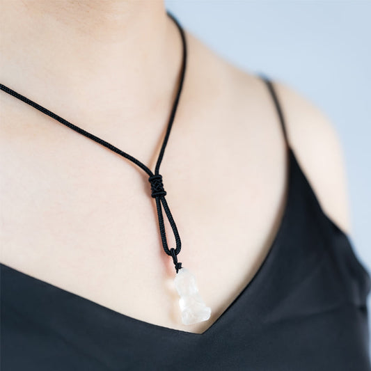 Buddha Stones Ebony Wood Hollow Inlaid Obsidian Peace Calm Necklace Pendant