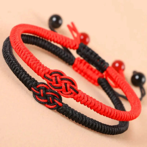 Buddha Stones Endless Knot Infinity Symbol Design Titanium Steel Balance Leather Buckle Bracelet