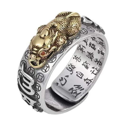 Buddha Stones Feng Shui Five Emperor Coins Wealth Ring