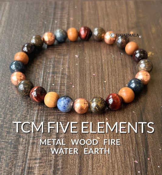 Buddha Stones Five Elements Various Agate Crystal Rutilated Quartz Tiger Eye Yellow Agate Citrine Luck Bracelet