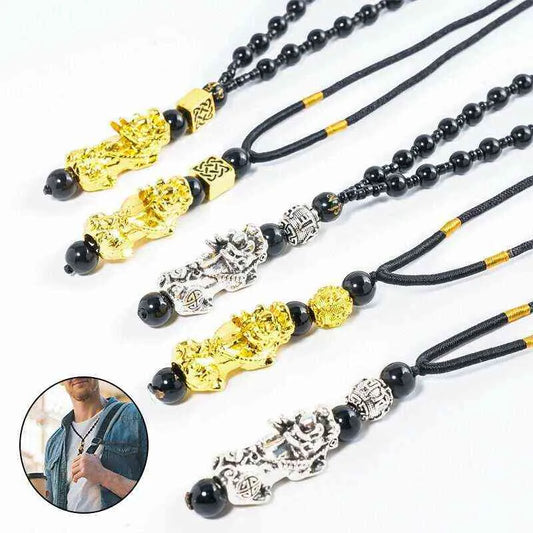 Buddha Stones Jade Pixiu Wealth Luck String Necklace Pendant