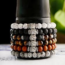Buddha Stones Lazurite Tiger Eye Rhodonite Hematite Black Onyx Stone Balance Leather Bracelet