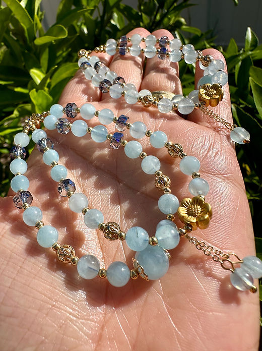 Buddha Stones Natural Aquamarine Flower Bead Healing Bracelet