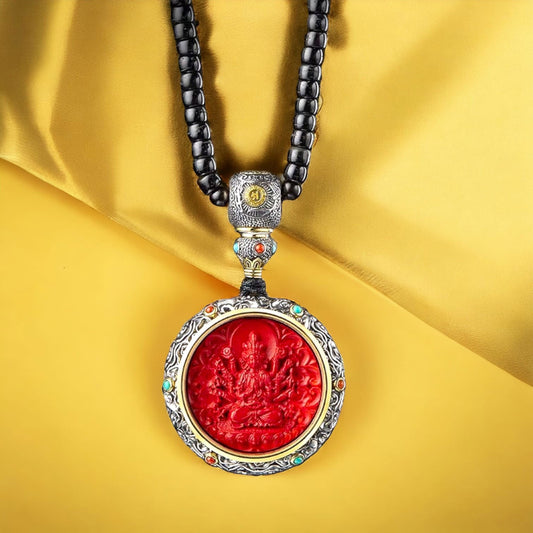 Buddha Stones Natural Cinnabar Heart Sutra Blessing Key Chain