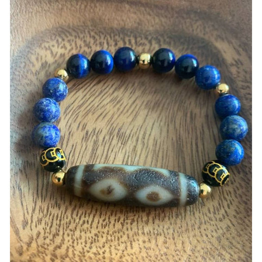 Buddha Stones Natural Fu Lu Shou Crystal Hetian White Jade Pearl Luck Bracelet