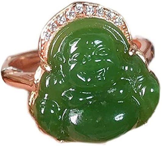 Buddha Stones Natural Hetian Jade Egg Hollow Pattern Copper Open Luck Ring