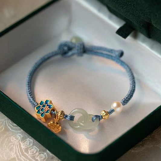 Buddha Stones Natural Hetian Jade Lotus Luck Bracelet