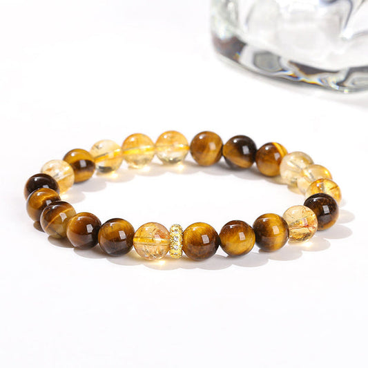 Buddha Stones Natural Tiger Eye Citrine Abacus Charm Protection Bracelet