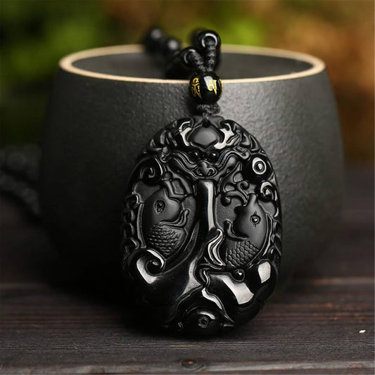 Buddha Stones Surrounding Swastika Pattern Vajra Protection Mantra Natural Various Crystal Black Obsidian Fulfilment Necklace Pendant