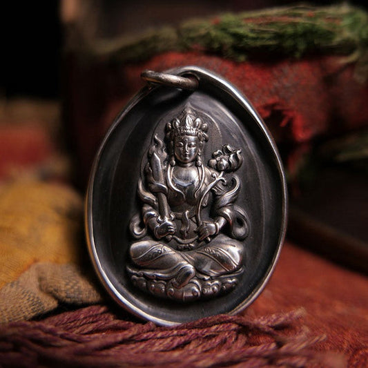 Buddha Stones Tibetan Dzi Bead Manjusri Bodhisattva Pattern Compassion String Necklace Pendant