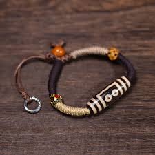 Buddha Stones Tibetan Nine Eye Dzi Bead Three Eyed Dzi Bead Wealth Protection Rope Bracelet