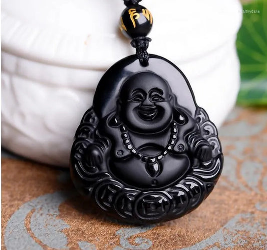 Elegant Buddha Stones Natural Black Obsidian Ice Obsidian Necklace