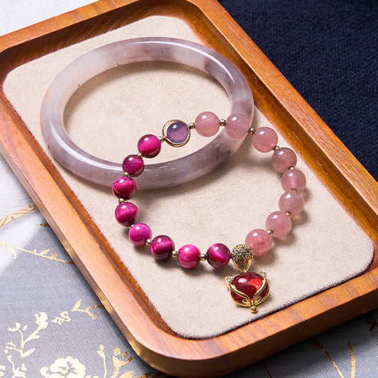 Experience Happiness with the Buddha Stones Natural Pink Crystal Bracelet