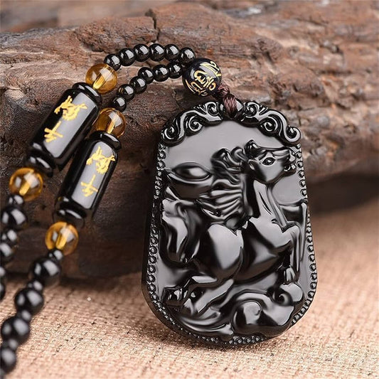 Exquisite Craftsmanship of Buddha Stones Zodiac Obsidian Necklace