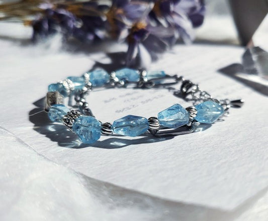 Stylish and Fresh Aquamarine Bracelet Double Layer Design White Crystal