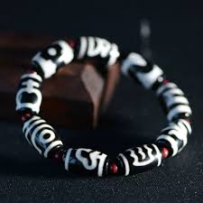 Tibetan Black And White Dzi Beads Handmade Old Agate Tiger Tooth Bracelet