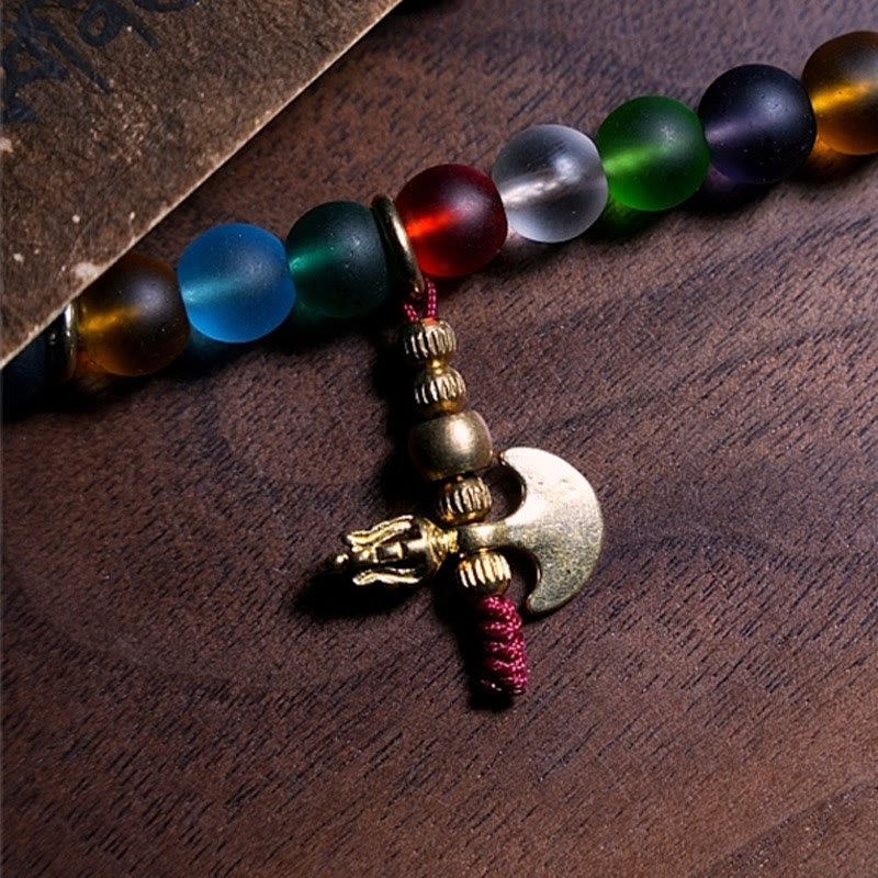 Pulsera tibetana con 108 cuentas de mala de Buda, cuentas de vidrio Liuli multicolores, zodíaco chino, nueve palacios, ocho diagramas