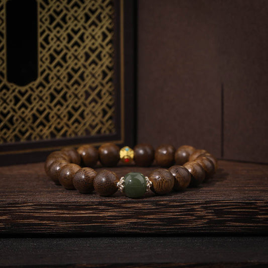 Buddha Stones Agarwood Good Luck Glazed Strength Bracelet