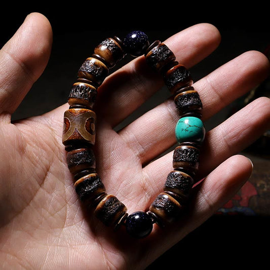 Pulsera tibetana de hueso de yak con cuentas Dzi de color turquesa que aleja los malos espíritus