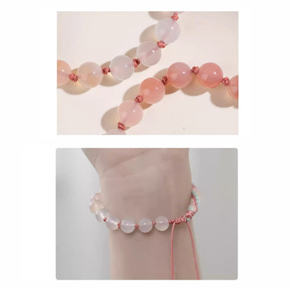 Buddha-Steine, natürlicher Farbverlauf-Achat, Reinkarnationsknoten, Pfirsichblüte, Reichtum, Glück, handgefertigtes Schnurarmband