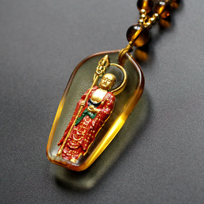 Collar con colgante de amuleto de compasión de cristal de Buda Liuli de piedras de Buda Ksitigarbha