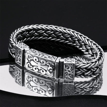 Pulsera de cadena trenzada curativa con diseño de tótem de vid retro y piedras de Buda