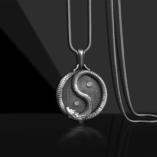 Collar con colgante de piedra de Buda de estaño puro con la fuerza del dragón Yin Yang y la suerte 