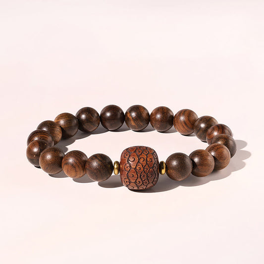 Pulsera cálida con diseño de bambú, tótem de nubes auspiciosas y piedras de Buda de palisandro