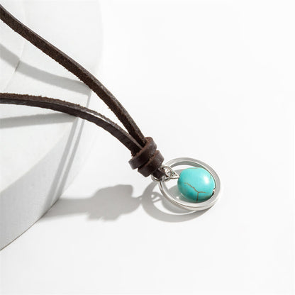 Collar con colgante de piedra turquesa redonda de Buda y fuerza protectora