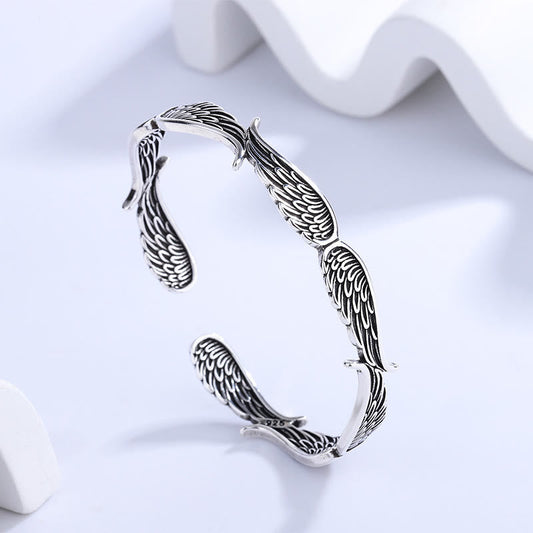 Buddha Steine ​​Engel Flügel Feder Muster Geschnitzt Glück Manschette Armband Armreif 