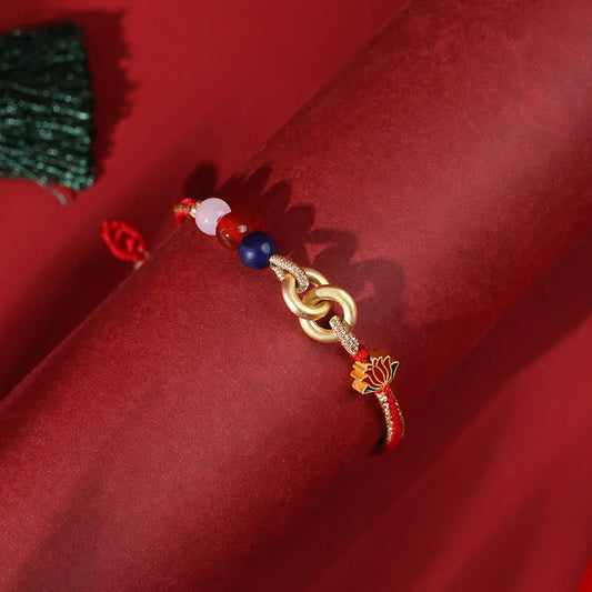 Pulsera de loto auspiciosa con doble hebilla de paz y piedras de Buda en plata de ley 925